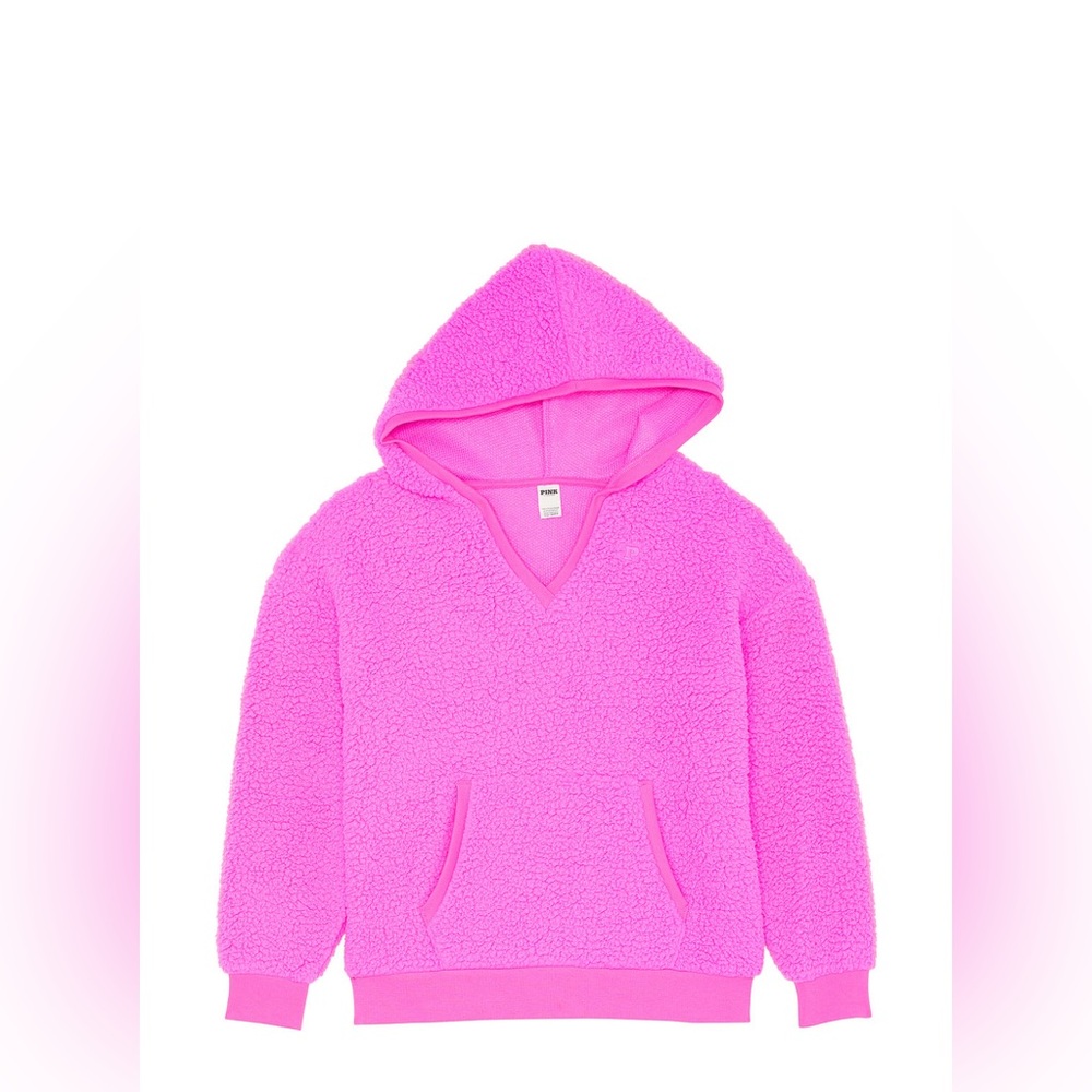 Victoria’s Secret Pink Cozy Fleece Pullover Hoodie In Pink Berry-Size L NWT 💕 - Picture 2 of 6
